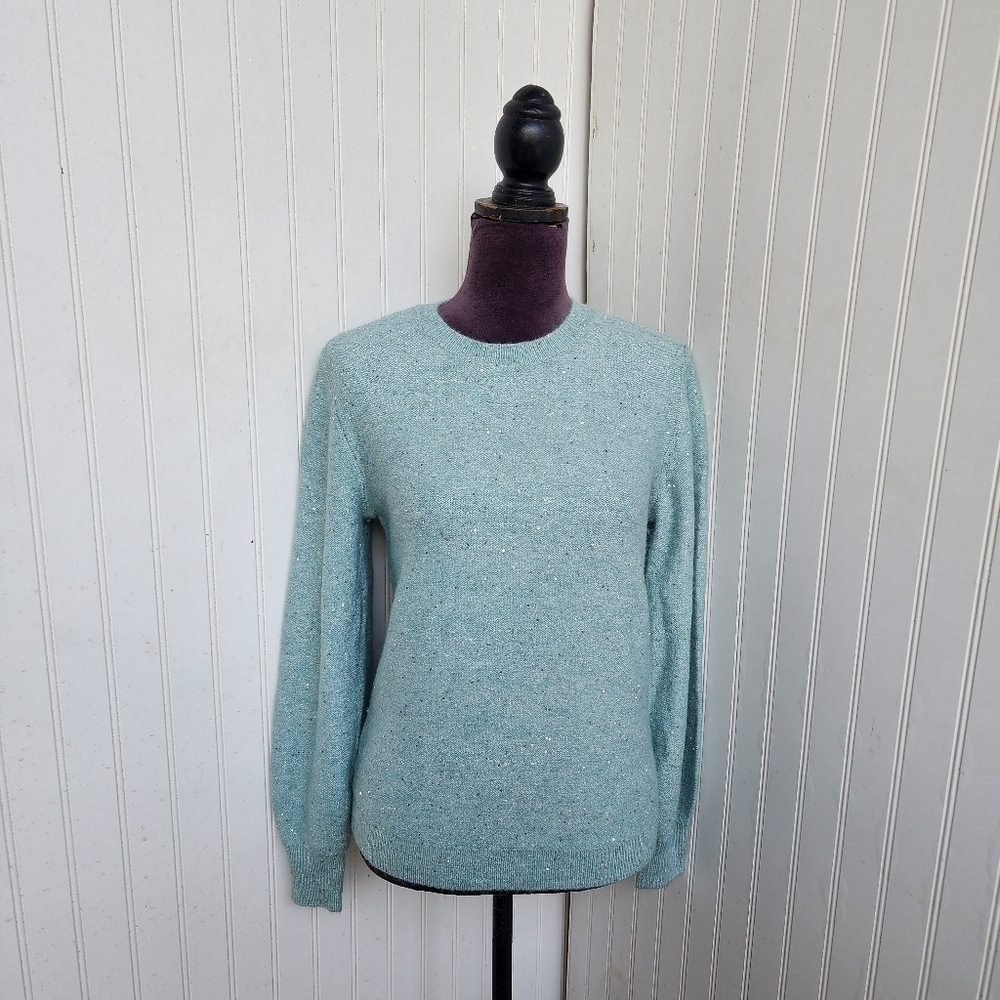 Ann Taylor Loft Women Blue Mock Neck Sparkle Pullover Sweater Acrylic Metallic S
